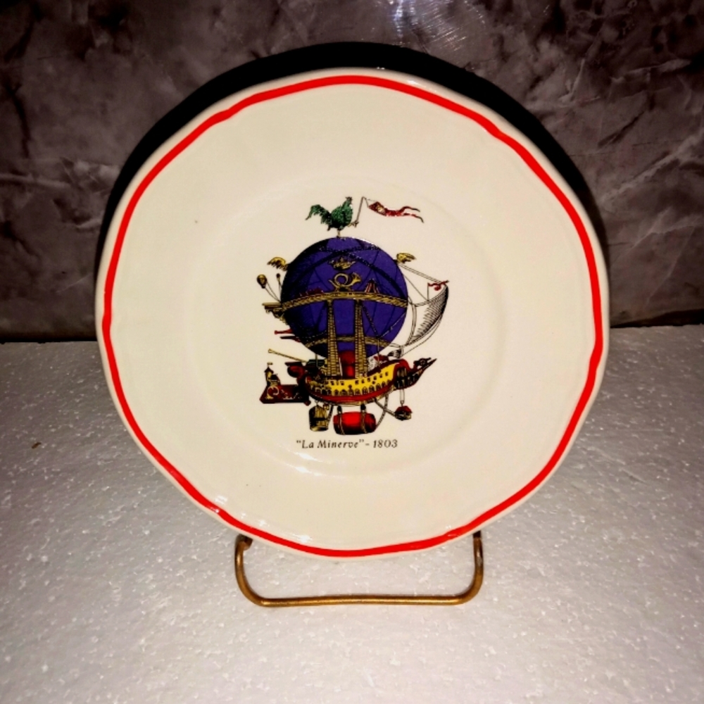 Longchamp French Hot Air Balloon Dessert Plates Set Of 4 with Red Rim - Picture 3 of 14